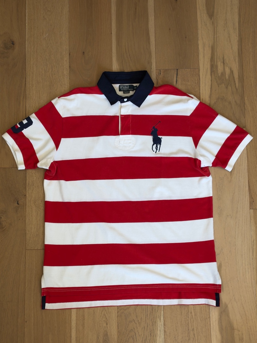 VINTAGE Polo by Ralph Lauren Red & White Striped Rugby Shirt